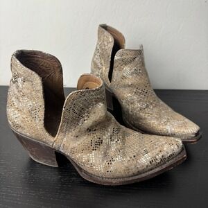 Ariat Dixon Western Ankle Boots Pull On Booties Metallic Snake Print Taupe Sz 8